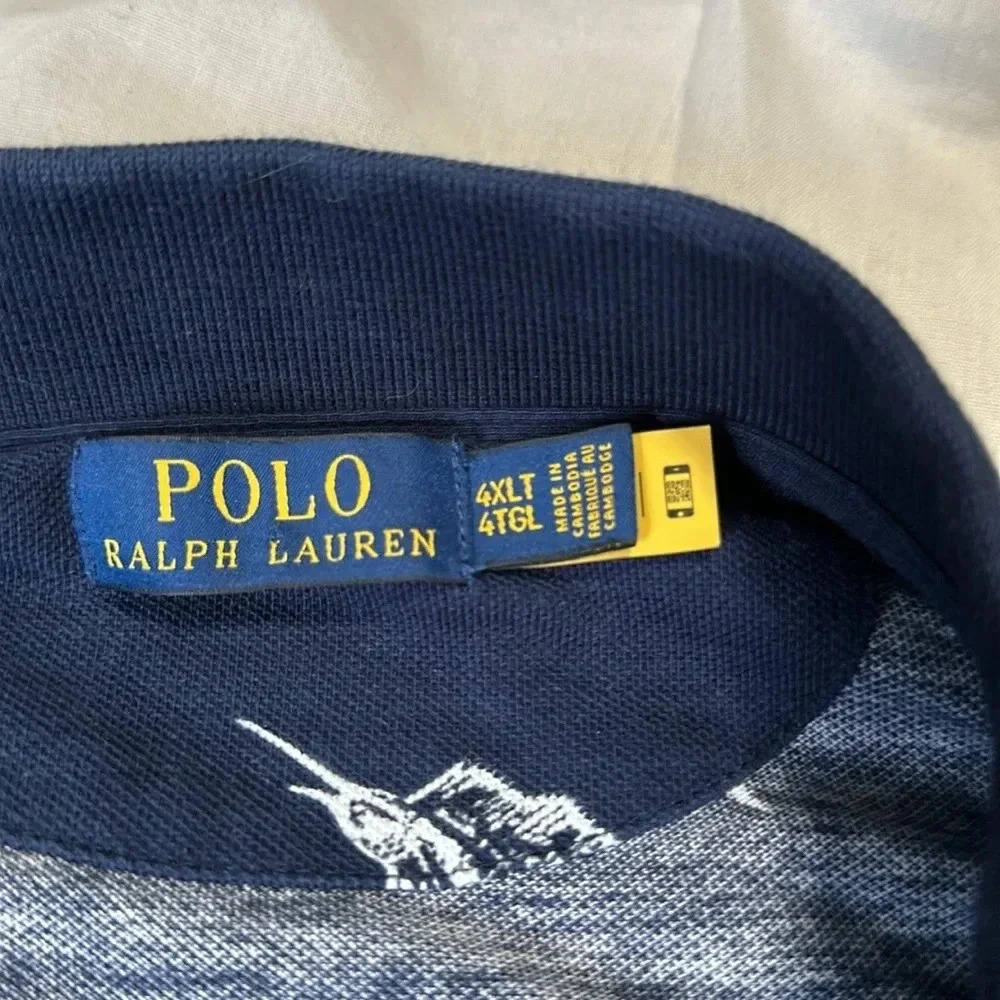 Polo Ralph Lauren Short Sleeve Shirt Navy Blue Classic Fit Marlin Sailfish 4XLT - Picture 6 of 7